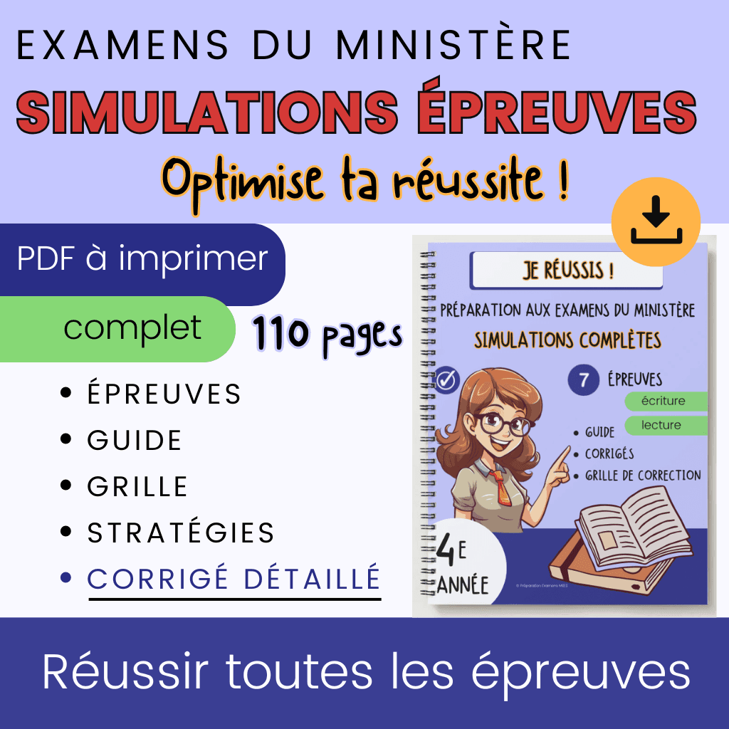 Cahier exemples épreuves ministère 4e année
